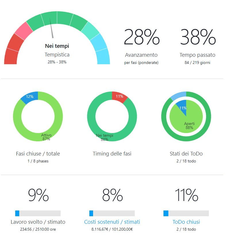 il riepilogo dello stato di progetto per svolgere il project management plan