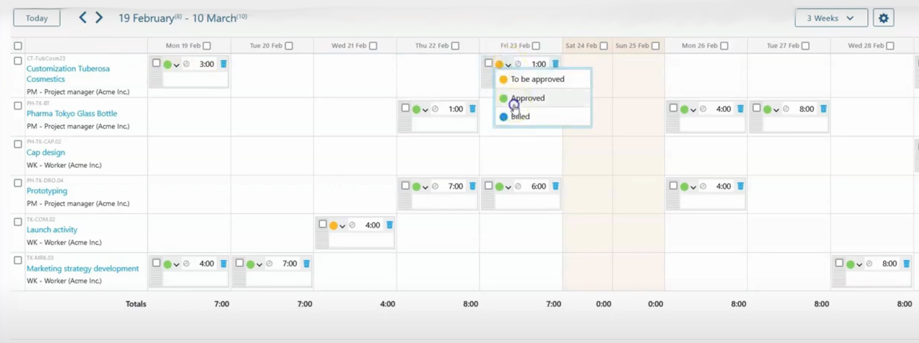 twproject tool for worklog approval