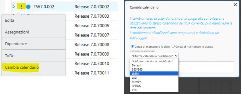 scelta di multi-calendari da Gantt