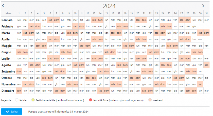 settaggio di chiusure e festività sui multi-calendari