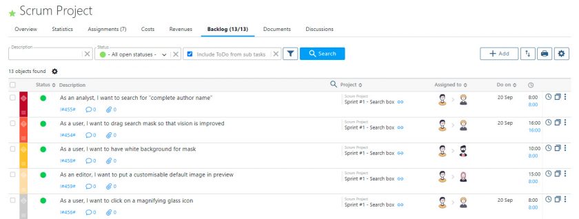 backlog items per progetti Scrum di digital marketing 