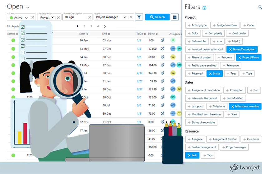 Uos di filtri per ottimizzare la visualizzazione dei progetti